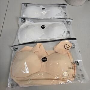 Air Sports Bras Women's L 3 Pack 2 White and 1 Taupe Pullover Padded New in Pkg